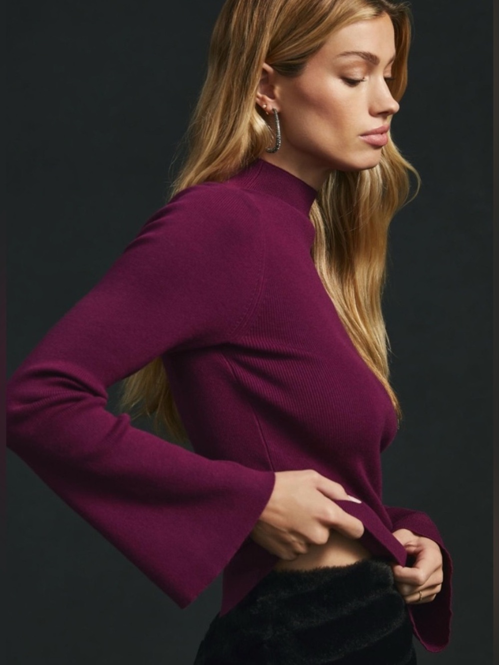 Anthropologie Maeve NWT Arlowe Bell Sleeve Plum Pullover Size Small Cottagecore